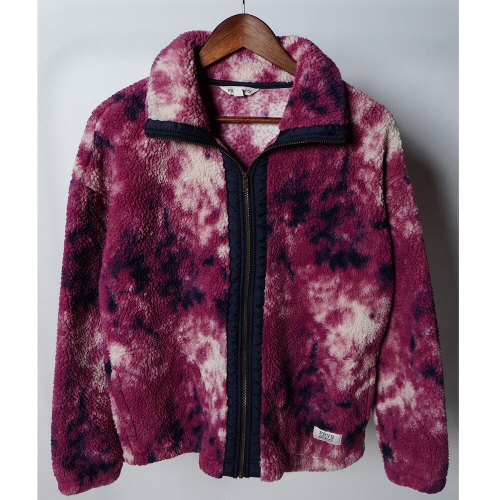 Frye & Co Tie Dye Sherpa Zip Jacket Maroon White Size L